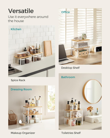 Set 4 rafturi de bucatarie suprapozabile, pentru ustensile sau condimente, 20x30x16cm, natur si alb [5]