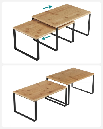 Set 4 organizatoare bucatarie suprapozabile modulare, PAL si metal, max 15 kg/buc, 30x20x16 cm, natur si negru [1]