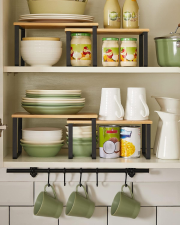 Set 4 organizatoare bucatarie suprapozabile modulare, PAL si metal, max 15 kg/buc, 30x20x16 cm, natur si negru [4]