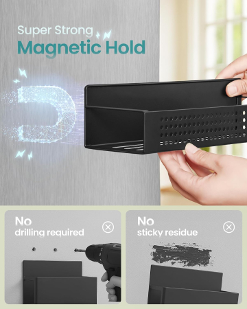 Set 4 rafturi metalice pentru condimente, fara gaurire, magnetice compatibile cu suprafete metalice, negru [6]