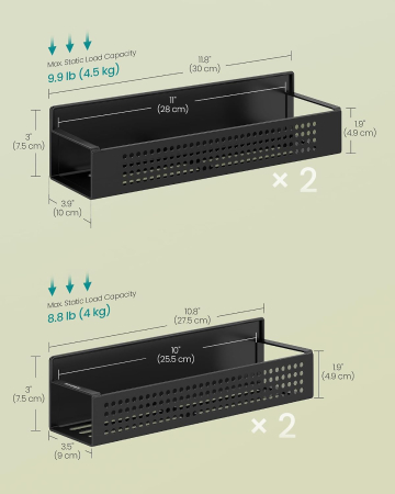 Set 4 rafturi metalice pentru condimente, fara gaurire, magnetice compatibile cu suprafete metalice, negru [1]