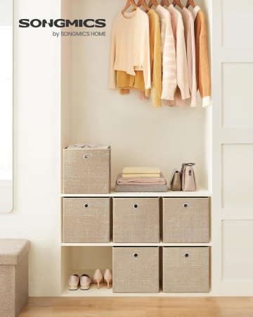 Set 6 cutii de depozitare, pliabile cu maner, material textil si oxford, 30x30x30 cm, bej [3]
