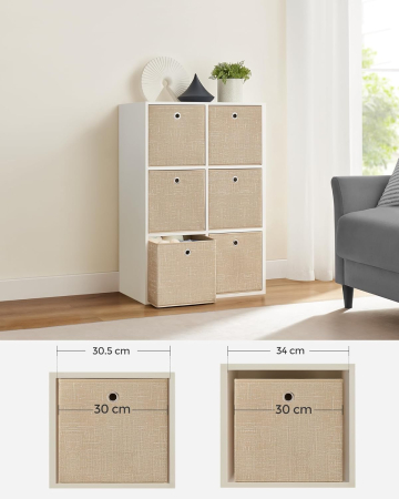 Set 6 cutii de depozitare, pliabile cu maner, material textil si oxford, 30x30x30 cm, bej [1]