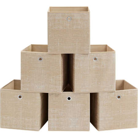 Depozitare si organizare - Set 6 cutii de depozitare, pliabile cu maner, material textil si oxford, 30x30x30 cm, bej