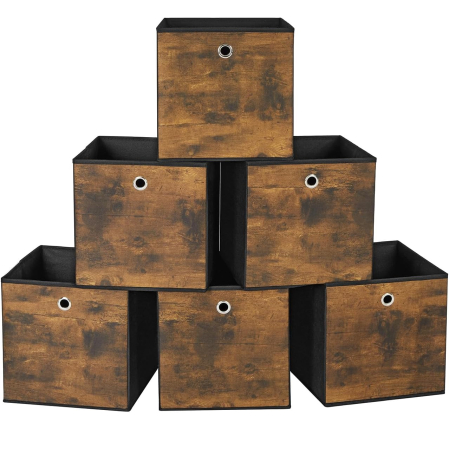 Organizatoare sertar si dulap - Set 6 cutii depozitare pliabile cu maner, textil oxford, compatibile raft cubic 30 cm, 30x30x30 cm, maro rustic