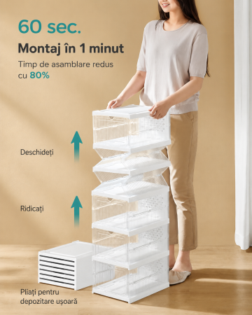 Set 6 cutii pliabile pentru pantofi, organizator modular transparent, constructie rezistenta PP, 36x26x105 cm, alb [2]