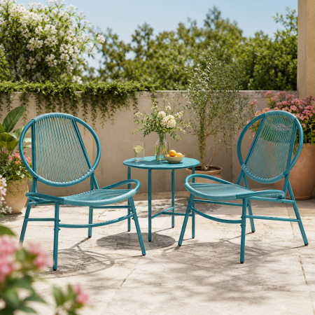 Gradina & balcon - Set bistro gradina 3 piese, scaune Acapulco si masa diametru 50 cm, cadru metalic, albastru
