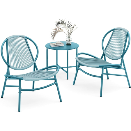 Set bistro gradina 3 piese, scaune Acapulco si masa diametru 50 cm, cadru metalic, albastru [9]