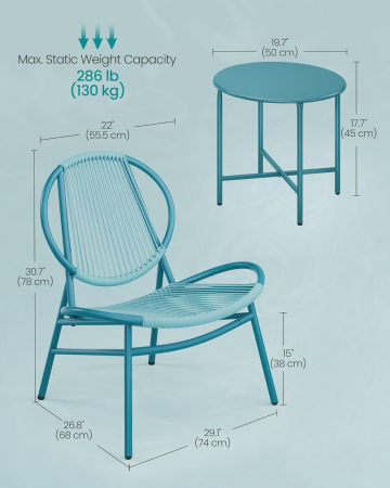 Set bistro gradina 3 piese, scaune Acapulco si masa diametru 50 cm, cadru metalic, albastru [1]