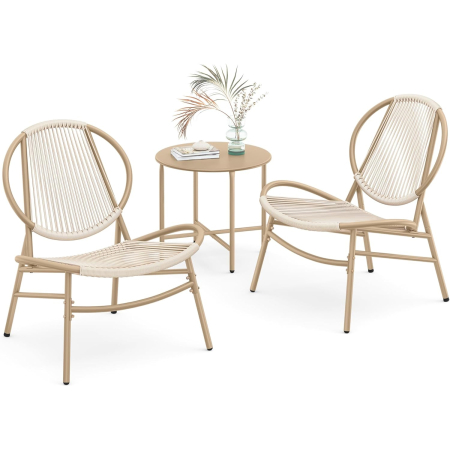 Set bistro gradina 3 piese, scaune Acapulco si masa diametru 50 cm, cadru metalic, maro [1]