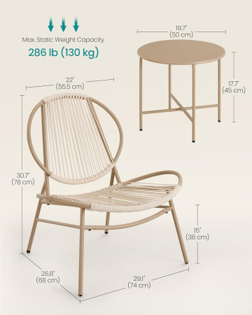 Set bistro gradina 3 piese, scaune Acapulco si masa diametru 50 cm, cadru metalic, maro [4]