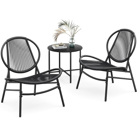 Set bistro gradina 3 piese, scaune Acapulco si masa diametru 50 cm, cadru metalic, negru [1]