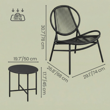 Set bistro gradina 3 piese, scaune Acapulco si masa diametru 50 cm, cadru metalic, negru [3]
