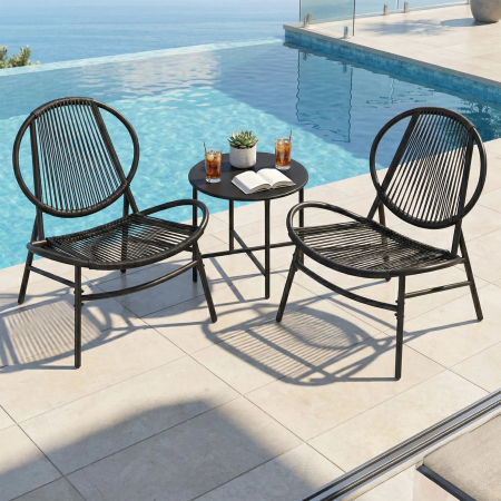 Mobilier gradina si terasa - Set bistro gradina 3 piese, scaune Acapulco si masa diametru 50 cm, cadru metalic, negru