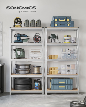 SONGMICS Set de 2 Rafturi de depozitare, cadru din otel armat, polite din MDF, max 2x875kg, 180x90x40cm, gri [2]