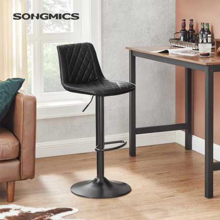 Set de 2 scaune de bar, cu spatar, reglabile in inaltime, tapitat cu PU, 47x51x(89-109)cm, negru [4]