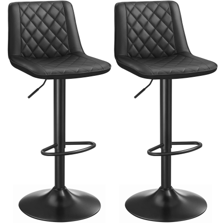 Bucatarie - Set de 2 scaune de bar, cu spatar, reglabile in inaltime, tapitat cu PU, 47x51x(89-109)cm, negru