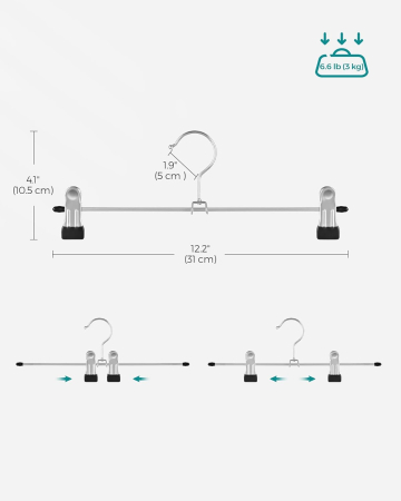 Set de 20 de umerase pantaloni din metal, cu cleme reglabile, carlige rotative 360Â°, 31 cm, argintiu [1]