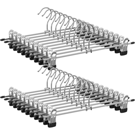 Dormitor & birou - Set de 20 de umerase pantaloni din metal, cu cleme reglabile, carlige rotative 360Â°, 31 cm, argintiu