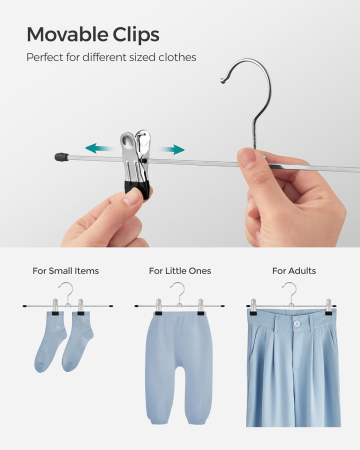 Set de 20 de umerase pantaloni din metal, cu cleme reglabile, carlige rotative 360Â°, 31 cm, argintiu [5]