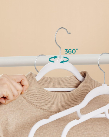 Set de 20 de umerase pentru haine, anti-alunecare cu catifea, bara de cravata si carlig pivotant, 43,5 cm, alb [3]