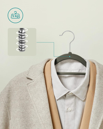 SONGMICS Set de 20 de umerase pentru haine, anti-alunecare cu catifea, bara de cravata si carlig pivotant, 43,5 cm, gri [4]