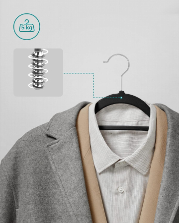 SONGMICS Set de 20 de umerase pentru haine, anti-alunecare cu catifea, bara de cravata si carlig pivotant, 43,5 cm, negru [3]