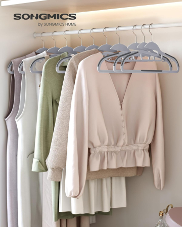 Set de 20 de umerase subtiri din plastic, antialunecare, cu deschidere U, carlige rotative 360Â°, 42 cm, gri [3]