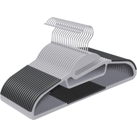 Dormitor & birou - Set de 20 de umerase subtiri din plastic, antialunecare, cu deschidere U, carlige rotative 360Â°, 42 cm, gri