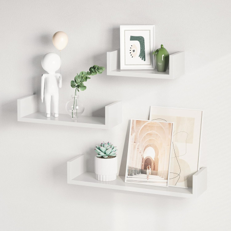 Set de 3 rafturi de perete plutitoare, MDF lucios, 30/45/60 cm, alb [3]