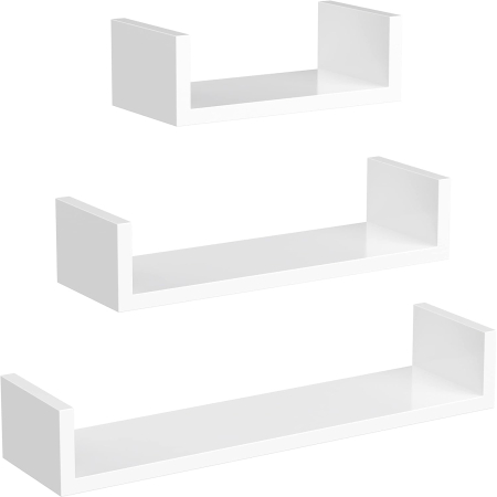 Set de 3 rafturi de perete plutitoare, MDF lucios, 30/45/60 cm, alb [0]