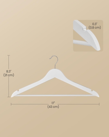 Set de 30 de umerase din lemn, carlige rotative 360°, cu bara pentru pantaloni, 43 cm, alb [2]