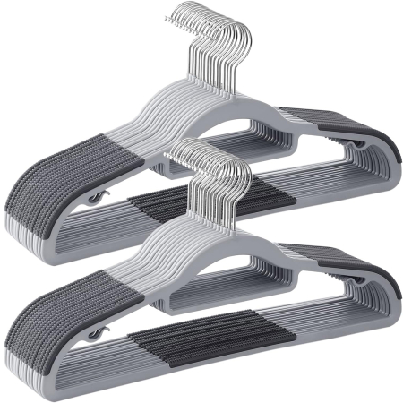 Decoratiuni si articole casa - SONGMICS Set de 30 de umerase pentru haine, anti-alunecare, bara de cravata si carlig pivotant, 42cm, gri