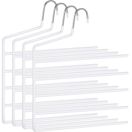Decoratiuni si articole casa - SONGMICS Set de 4 umerase pentru pantaloni, anti-alunecare, capacitate 5 perechi per umeras, 32cm, alb
