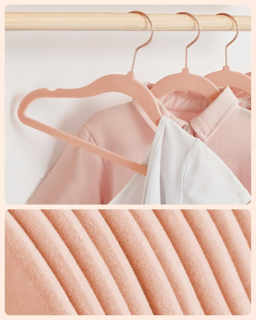 Set de 50 de umerase copii din catifea, antialunecare, carlige rotative 360Â°, 30 cm, roz [7]