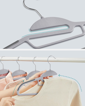 SONGMICS Set de 50 de umerase pentru haine, anti alunecare, bara de cravata si carlig pivotant, 42 cm, gri [5]