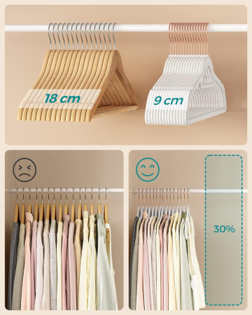 Set de 50 de umerase pentru haine, anti-alunecare cu catifea, bara de cravata si carlig pivotant, 43,5 cm, alb [4]