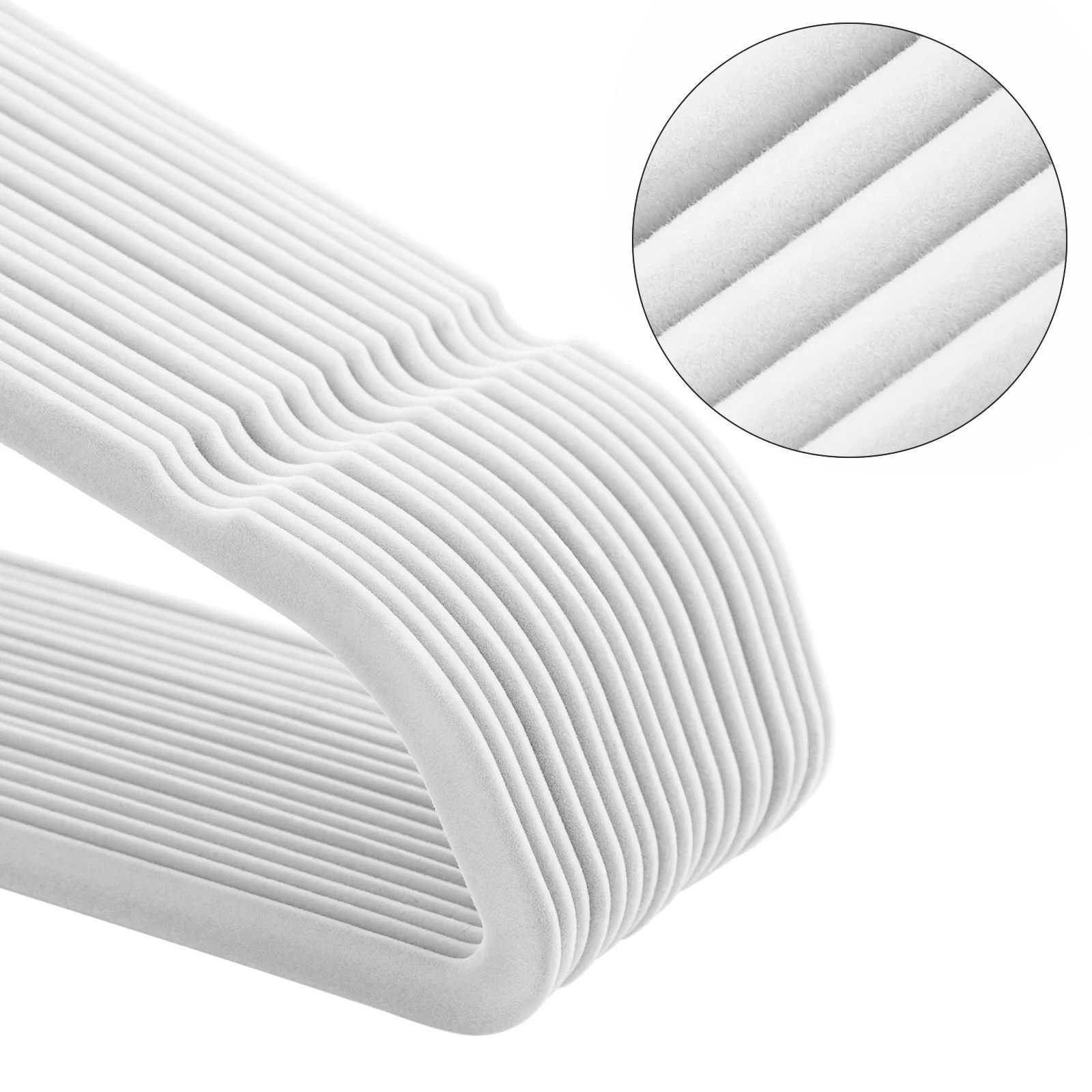 Set de 50 de umerase pentru haine, anti-alunecare cu catifea, bara de cravata si carlig pivotant, 43,5 cm, alb [11]