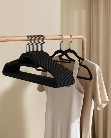 Set 50 umerase catifea antialunecare, carlig rotativ 360, bara pantaloni, max 5 kg/buc, 43.5 cm, negru [2]