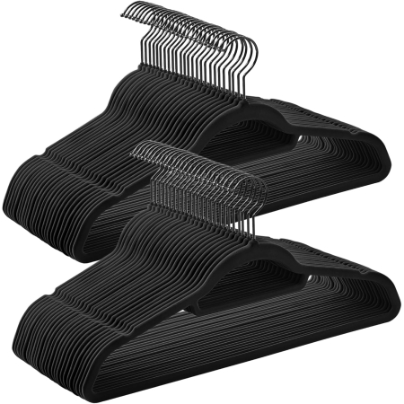 Dormitor & birou - Set 50 umerase catifea antialunecare, carlig rotativ 360, bara pantaloni, max 5 kg/buc, 43.5 cm, negru