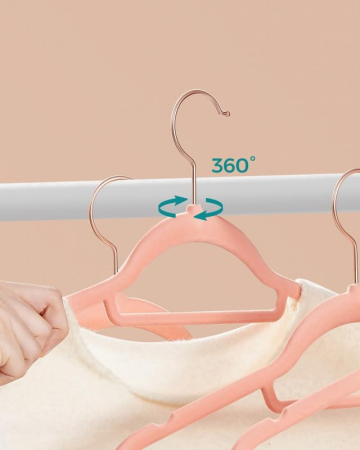 SONGMICS Set de 50 de umerase pentru haine, anti-alunecare cu catifea, bara de cravata si carlig pivotant, 43,5 cm, roz [5]