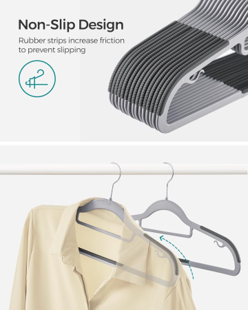 Set de 50 de umerase subtiri din plastic, antialunecare, cu deschidere U, carlige rotative 360Â°, 42 cm, gri [2]