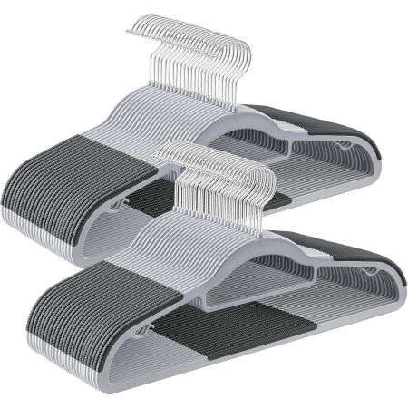 Dormitor & birou - Set de 50 de umerase subtiri din plastic, antialunecare, cu deschidere U, carlige rotative 360Â°, 42 cm, gri