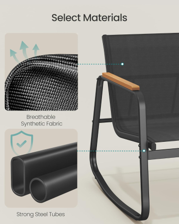 Set mobilier gradina 4 locuri, 2 scaune balansoar, canapea si masa, cadru metalic, negru [6]