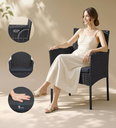 Set mobilier gradina 4 locuri, canapea, 2 scaune si masa cu sticla, ratan PE, negru si gri [2]