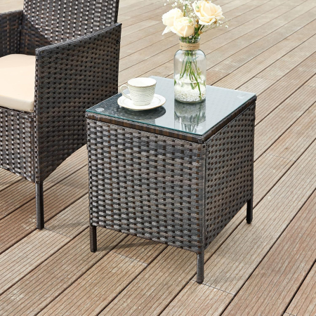 Set mobilier gradina cu 2 locuri, 2 scaune si masa cu sticla, ratan PE, maro [3]