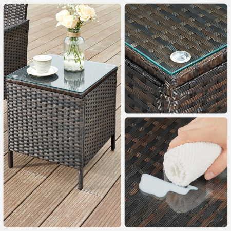 Set mobilier gradina cu 2 locuri, 2 scaune si masa cu sticla, ratan PE, maro [6]