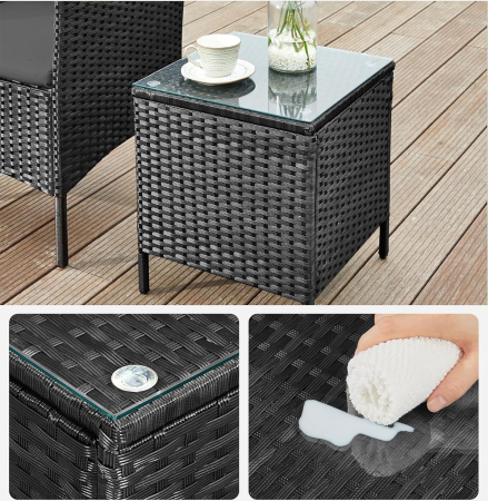 Set mobilier gradina cu 2 locuri, 2 scaune si masa cu sticla, ratan PE, negru si gri [6]