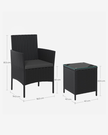 Set mobilier gradina cu 2 locuri, 2 scaune si masa cu sticla, ratan PE, negru si gri [1]