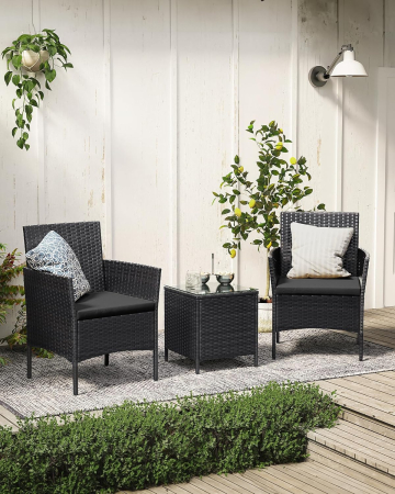 Set mobilier gradina cu 2 locuri, 2 scaune si masa cu sticla, ratan PE, negru si gri [3]